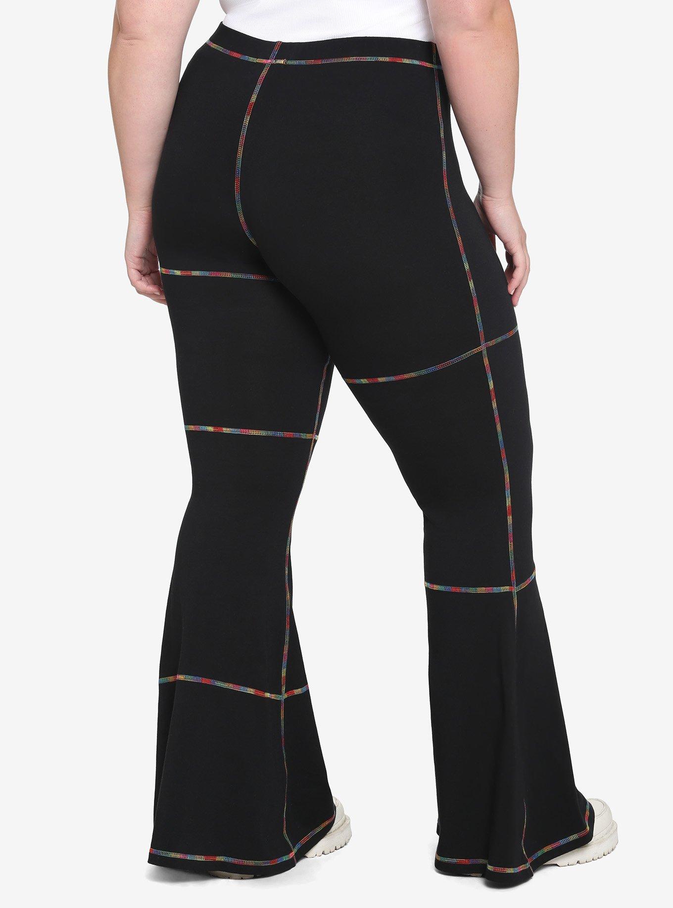 Rainbow Stitch Flare Leggings Plus Size, BLACK, alternate