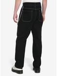 Black & White Contrast Stitch Side Chain Carpenter Pants, BLACK  WHITE, alternate