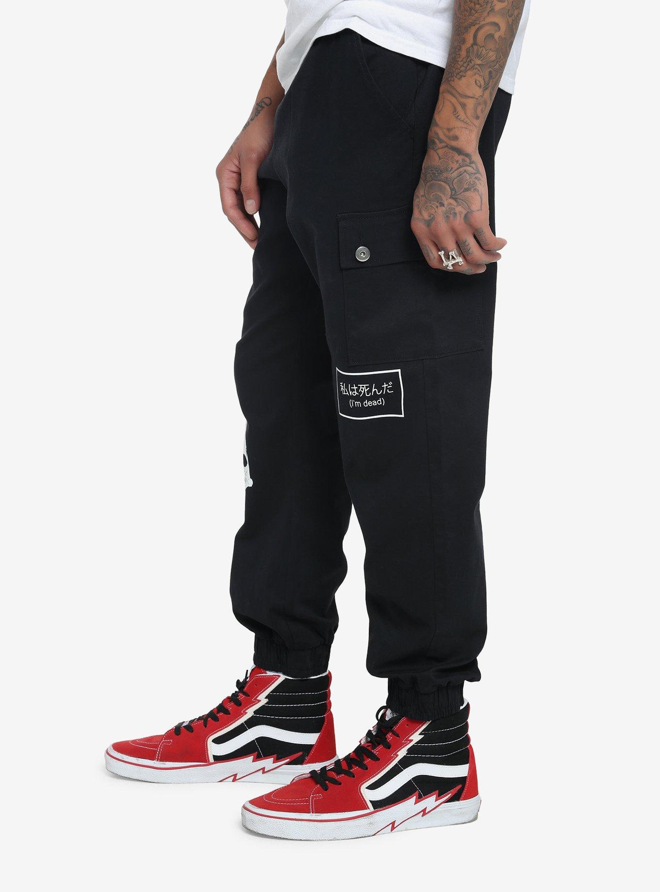 Death Skull Jogger Pants, BLACK  WHITE, alternate