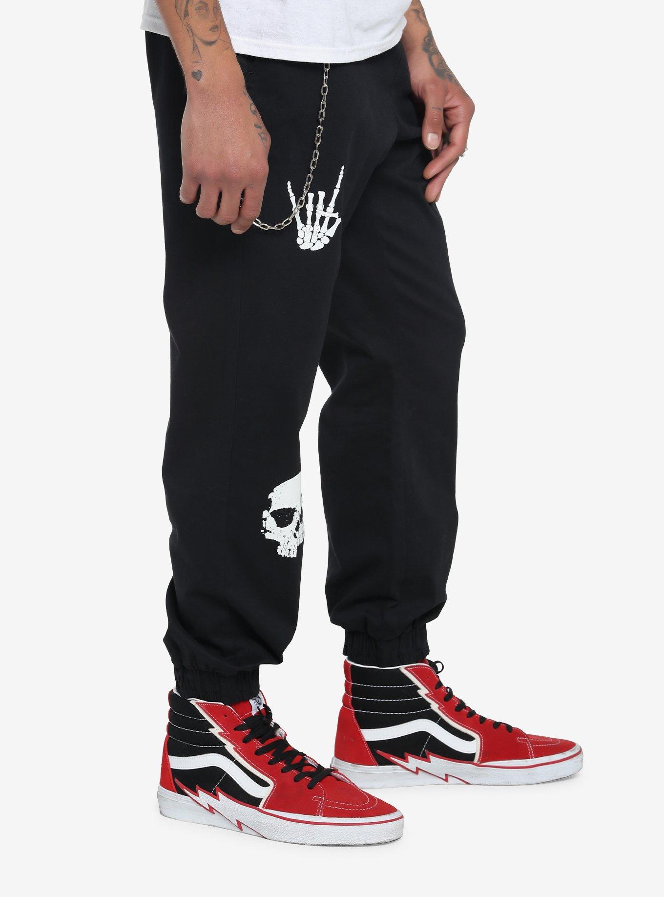 Death Skull Jogger Pants, BLACK  WHITE, alternate