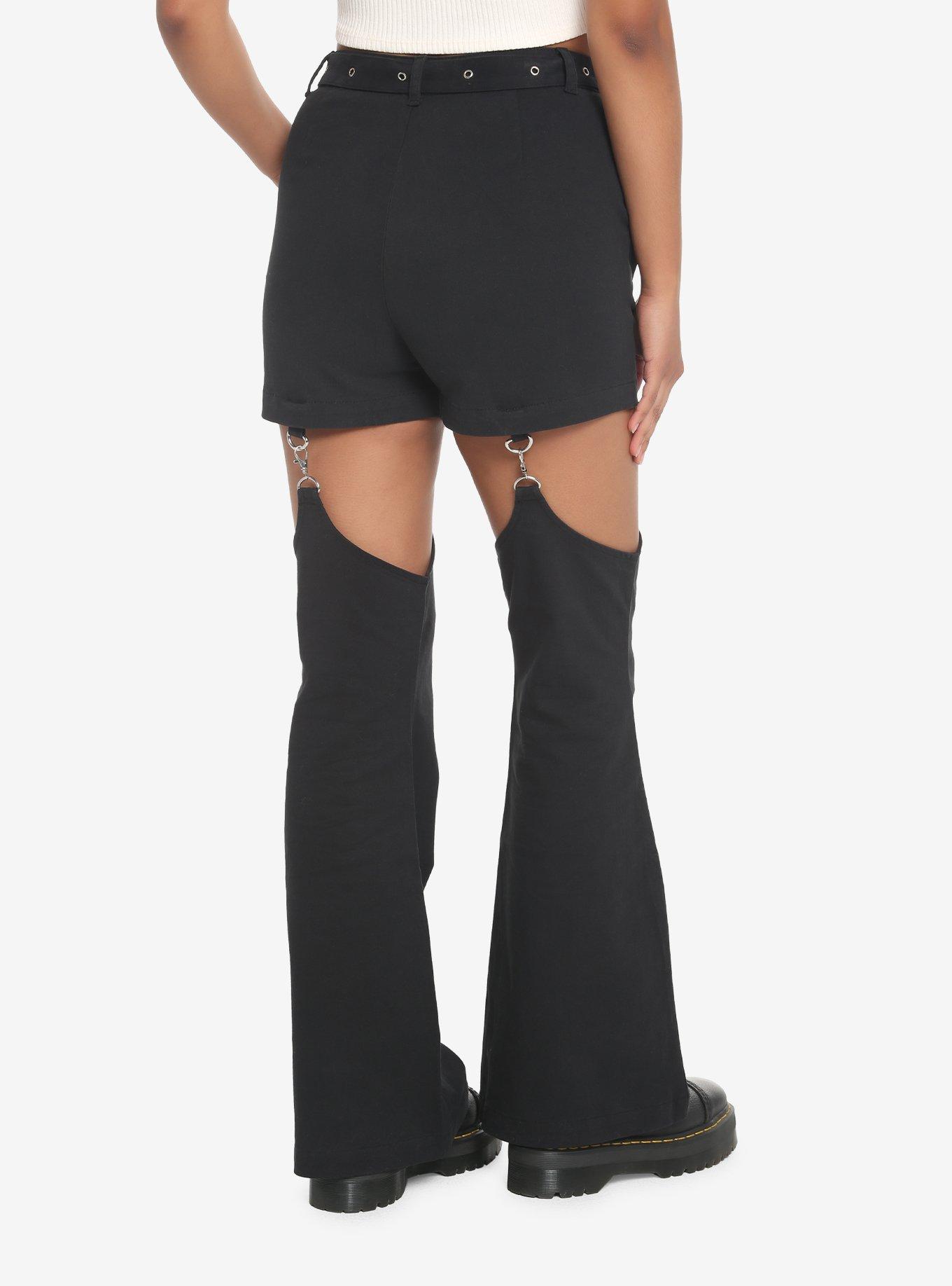 Black Garter Flare Pants, BLACK, alternate