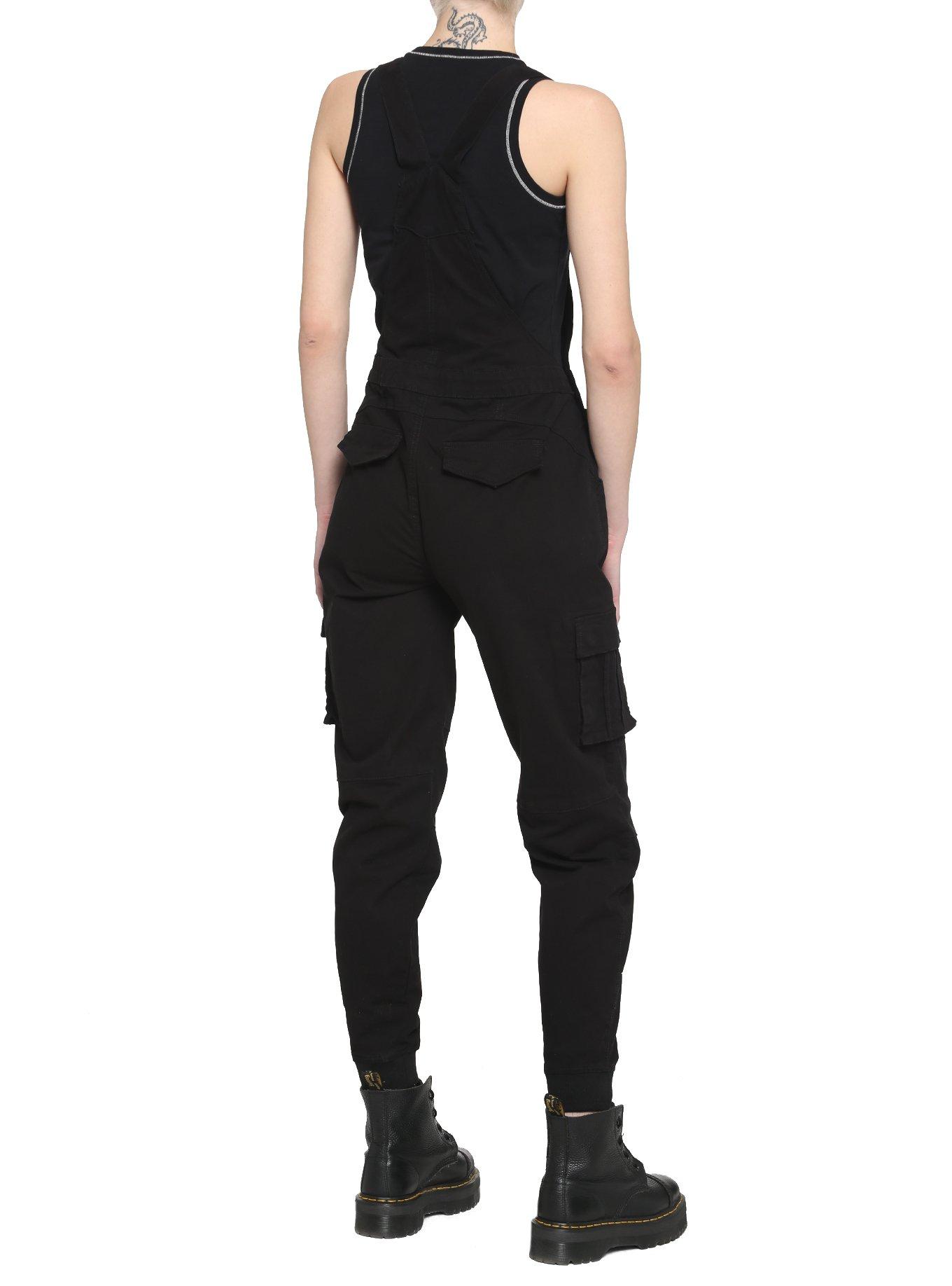 Black Tie-Waist Jogger Overalls, BLACK, alternate