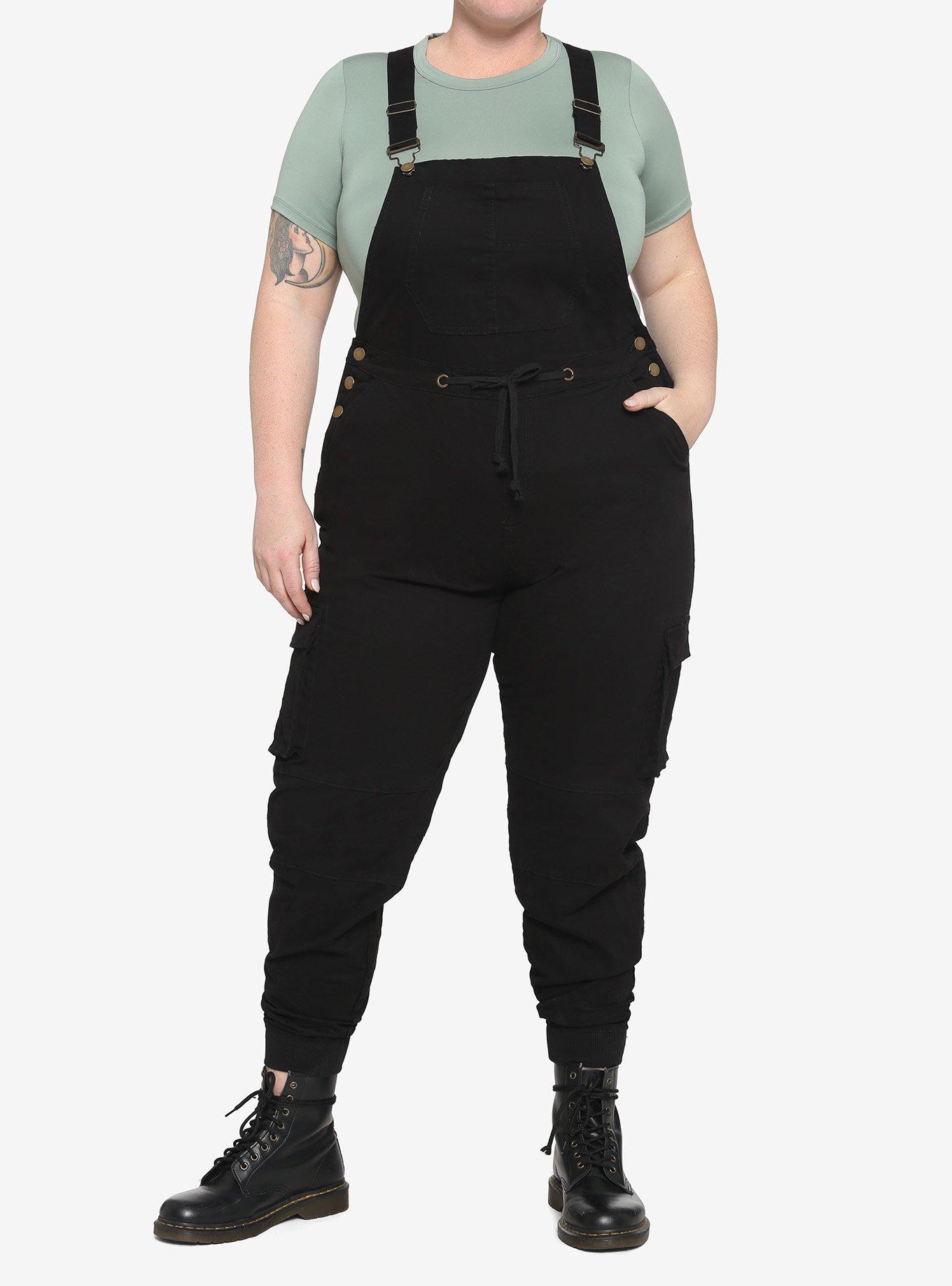 Black Tie-Waist Jogger Overalls Plus Size, BLACK, alternate