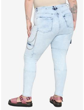 Acid Wash Cargo Skinny Jeans Plus Size, , hi-res
