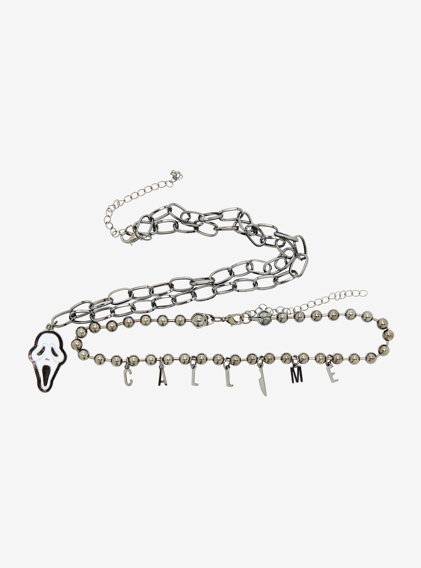Scream Ghost Face Call Me Chain Necklace Set, , alternate