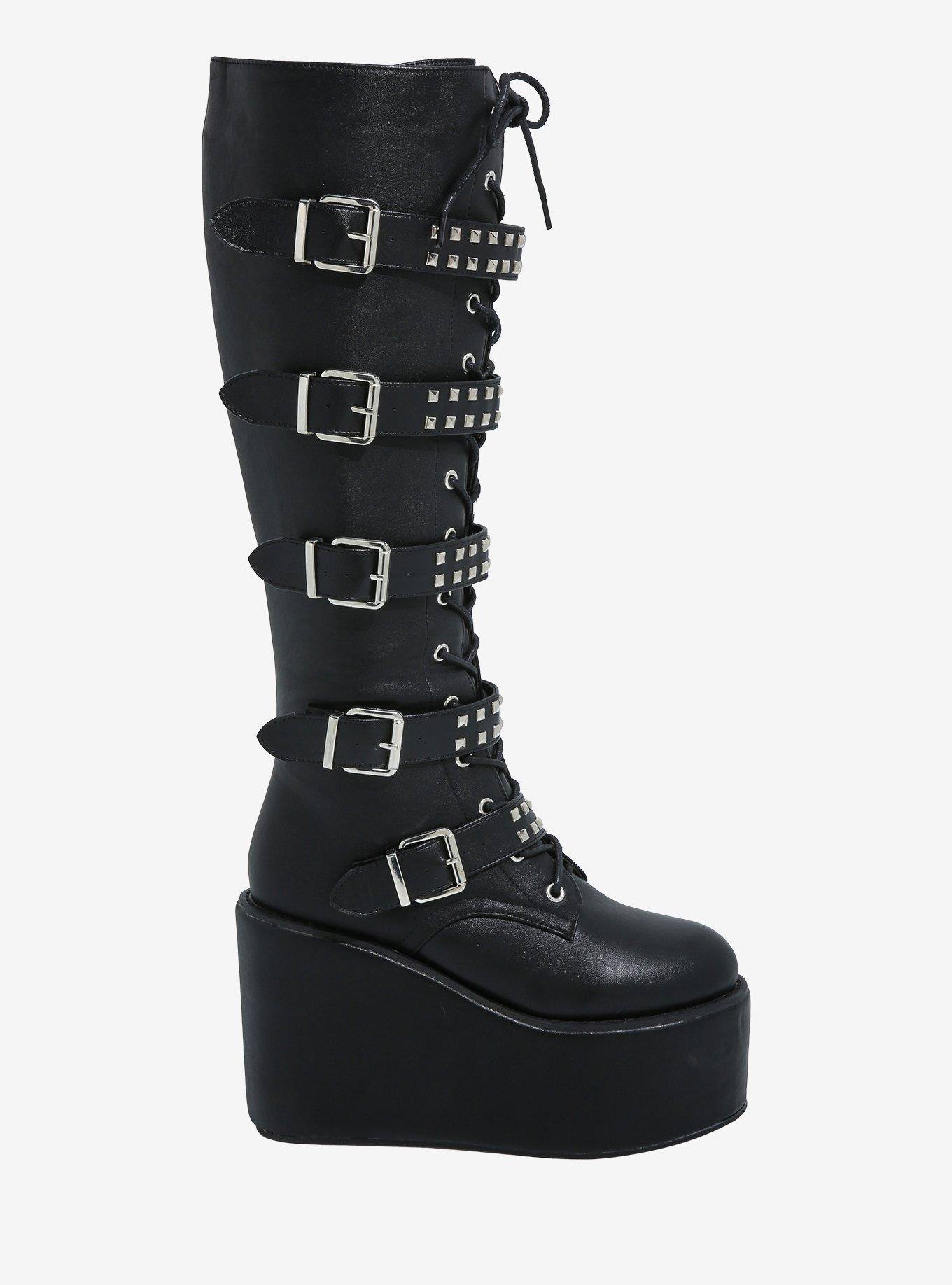 Pyramid Stud Buckle Platform Boots, MULTI, alternate