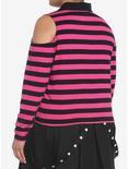 Black & Pink Stripe Cold Shoulder Girls Long-Sleeve Polo Shirt Plus Size, STRIPE-PINK, alternate