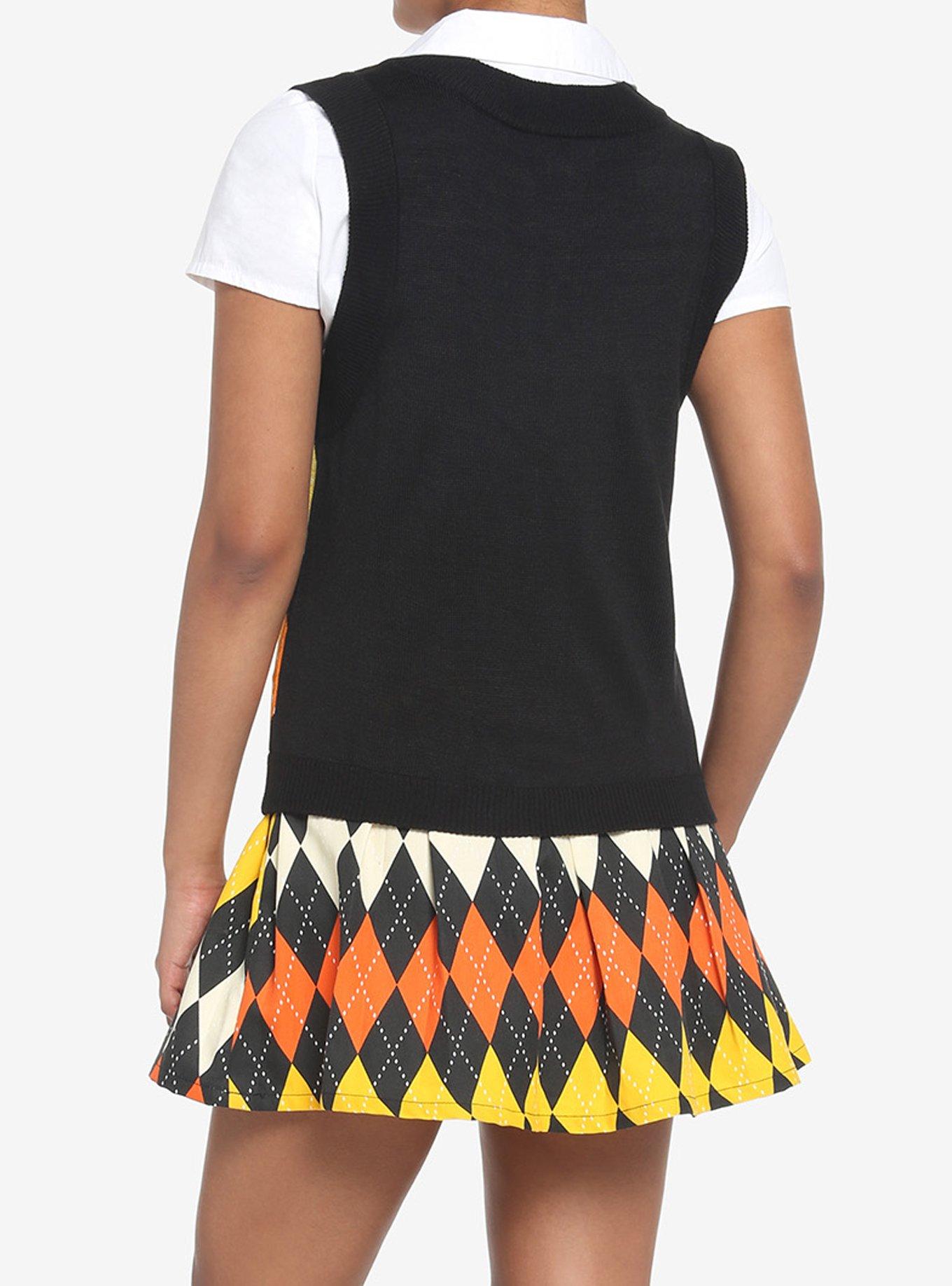 Orange Argyle Halloween Girls Crop Sweater Vest, MULTI, alternate