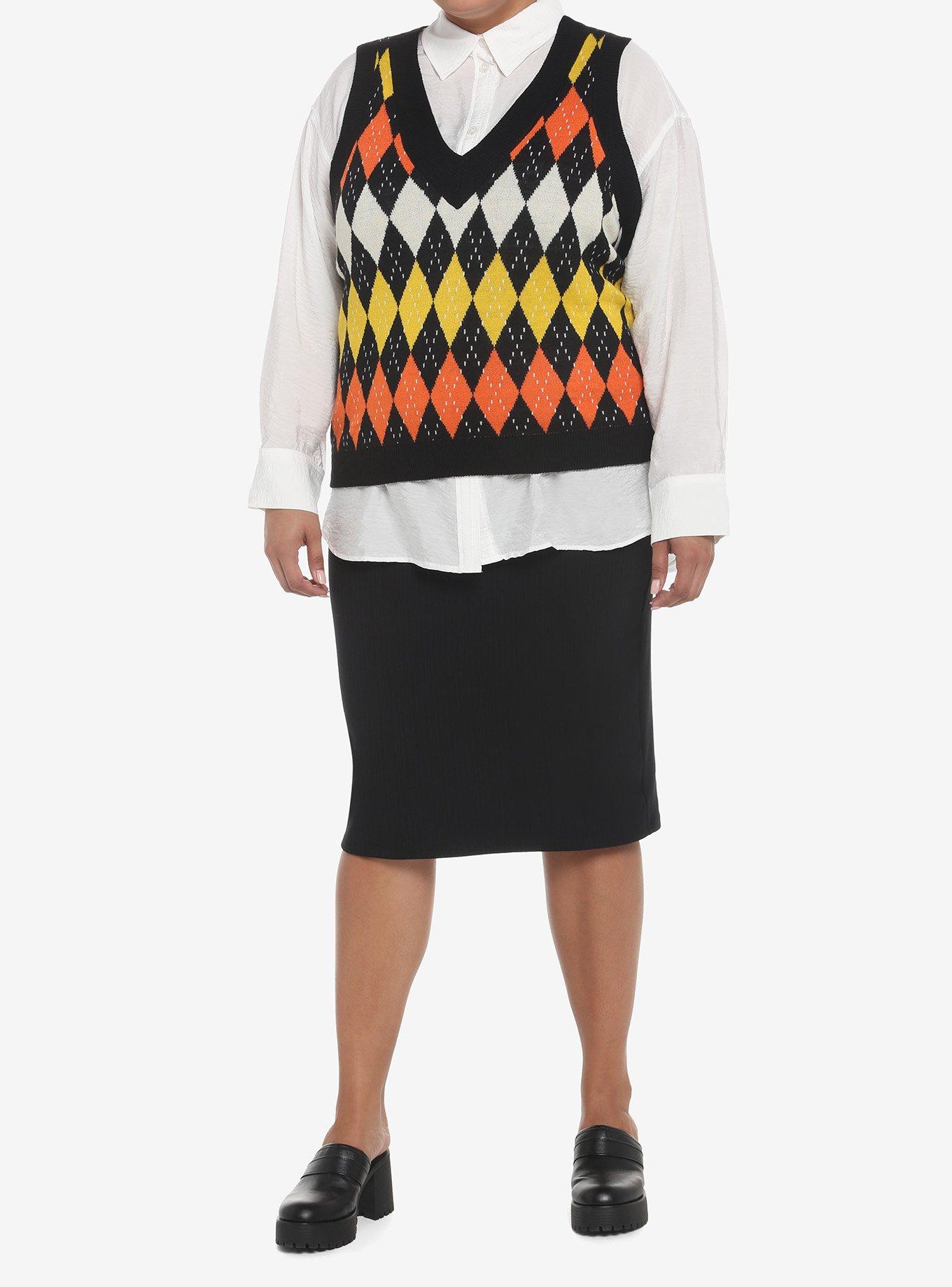 Orange Argyle Halloween Girls Crop Sweater Vest Plus Size, MULTI, alternate