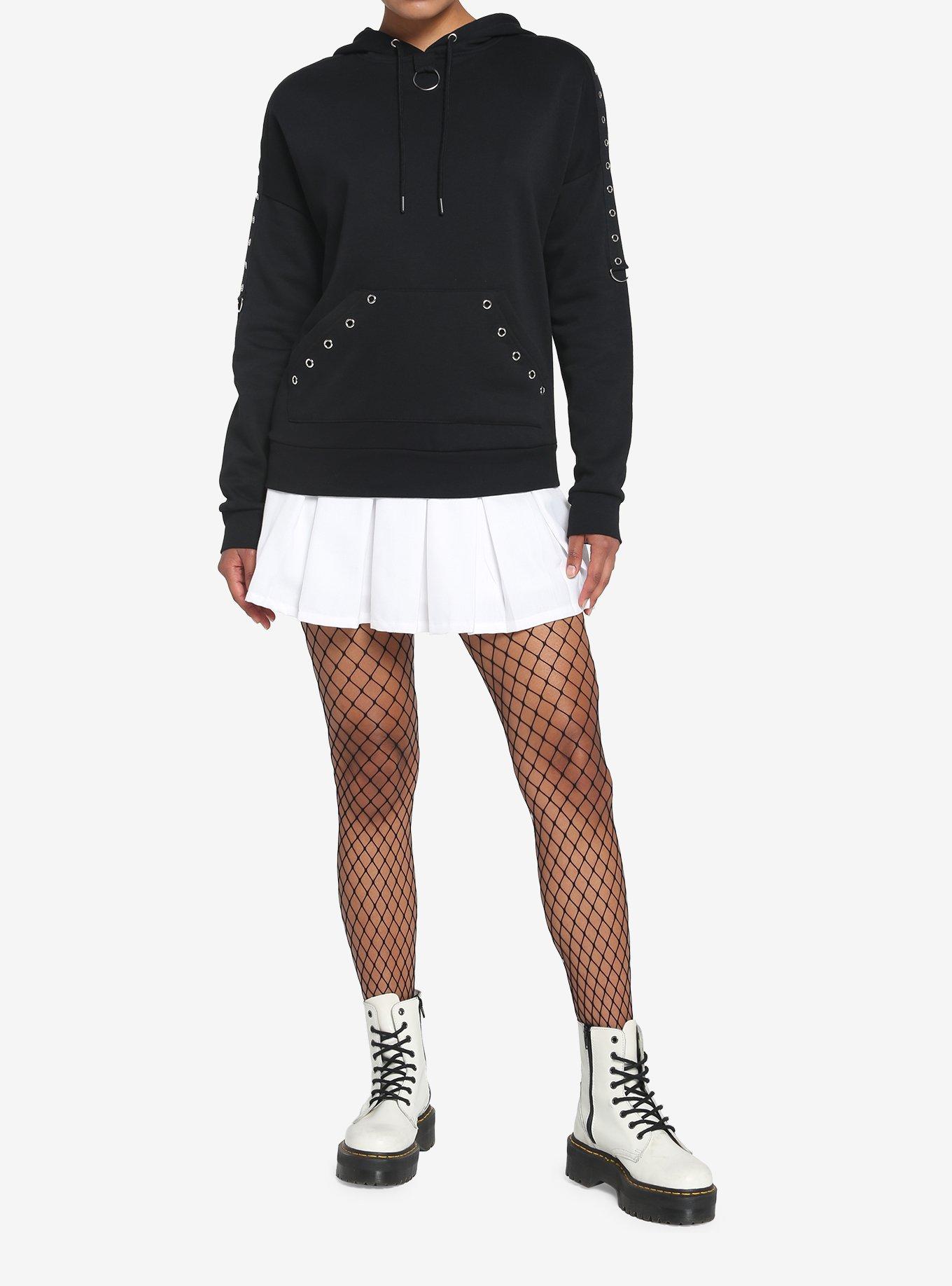 Black Grommet Girls Oversized Hoodie, BLACK, alternate