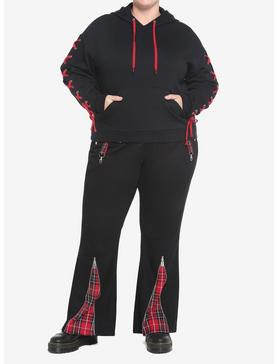 Black & Red Lace-Up Girls Hoodie Plus Size, , hi-res