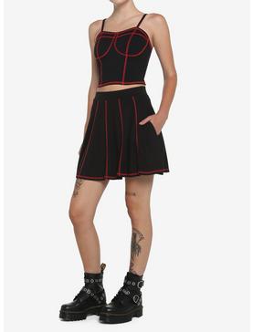 Black & Red Contrast Stitch Corset Girls Tank Top, , hi-res