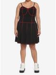 Black & Red Contrast Stitch Corset Girls Tank Top Plus Size, BLACK, alternate