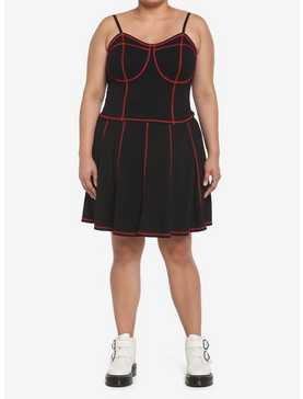 Black & Red Contrast Stitch Corset Girls Tank Top Plus Size, , hi-res