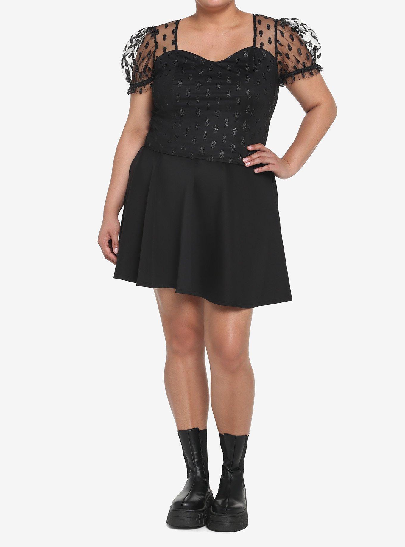 Coffin Glitter Mesh Top Plus Size, BLACK, alternate