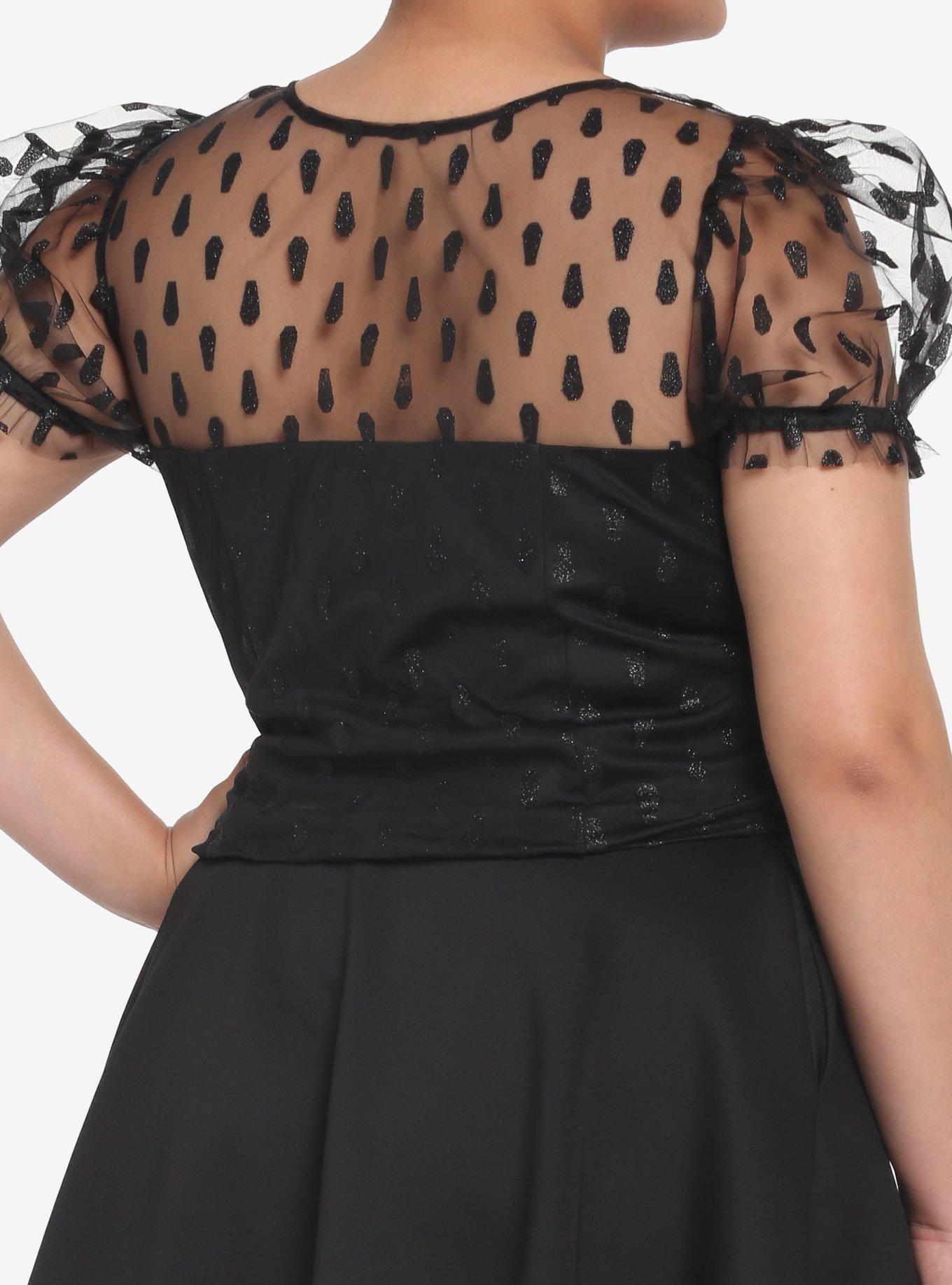Coffin Glitter Mesh Top Plus Size, BLACK, alternate