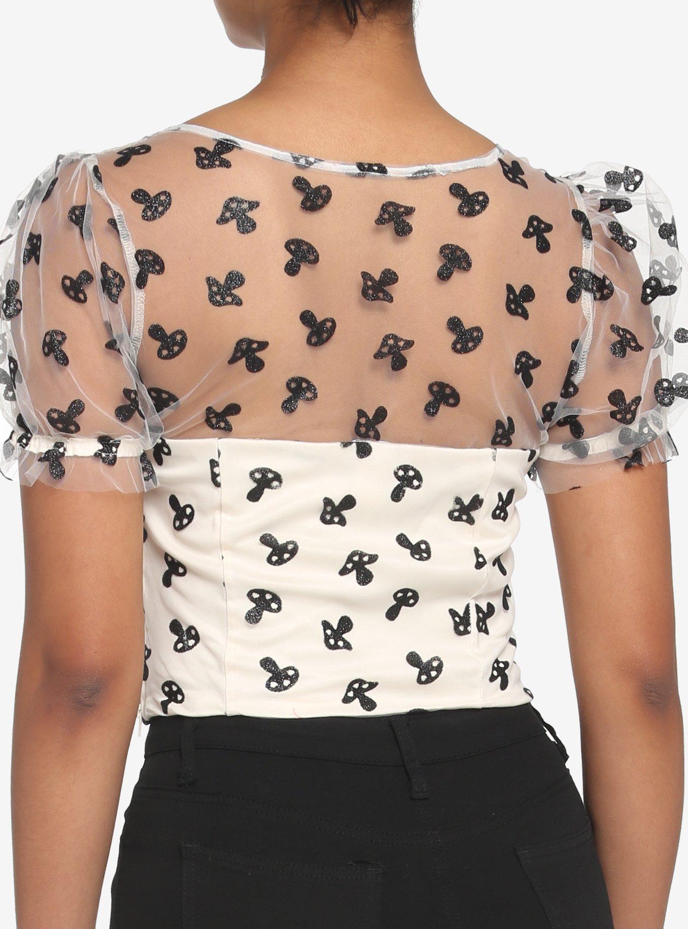 Mushroom Glitter Mesh Girls Top, IVORY, alternate