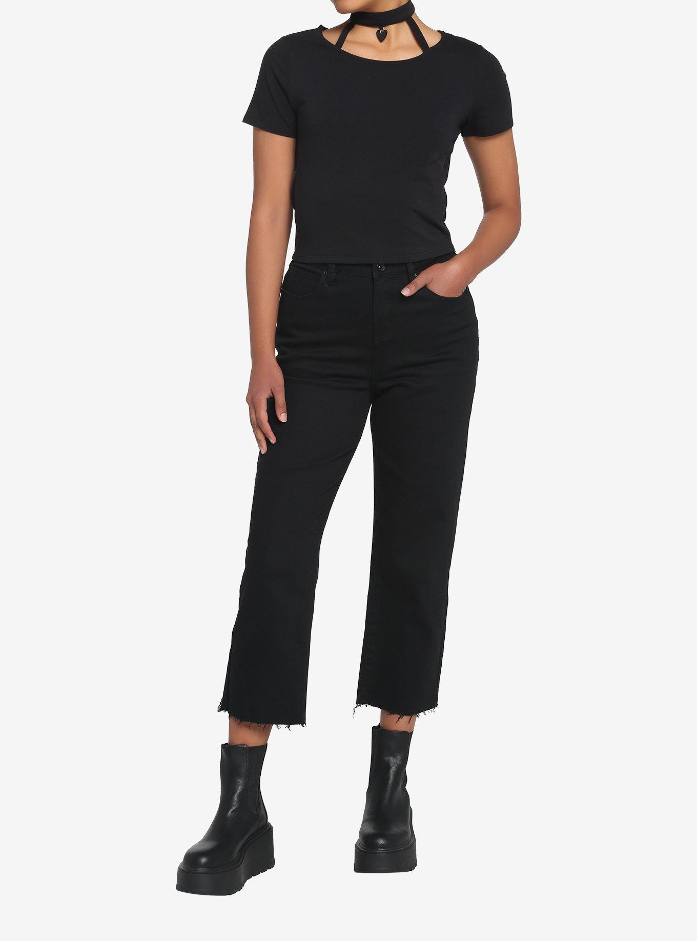 Black Heart Choker Girls Crop T-Shirt, BLACK, alternate