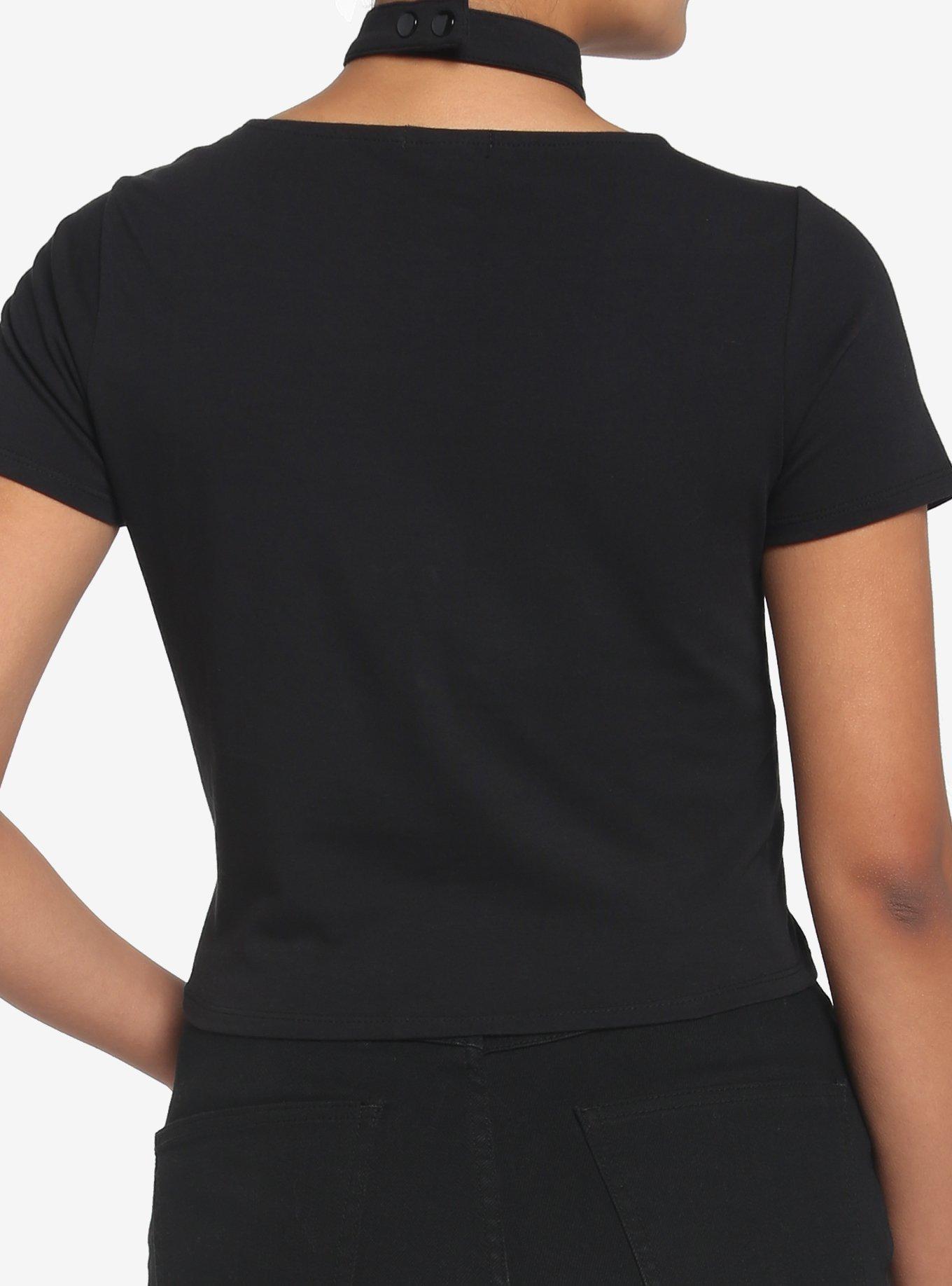 Black Heart Choker Girls Crop T-Shirt, BLACK, alternate