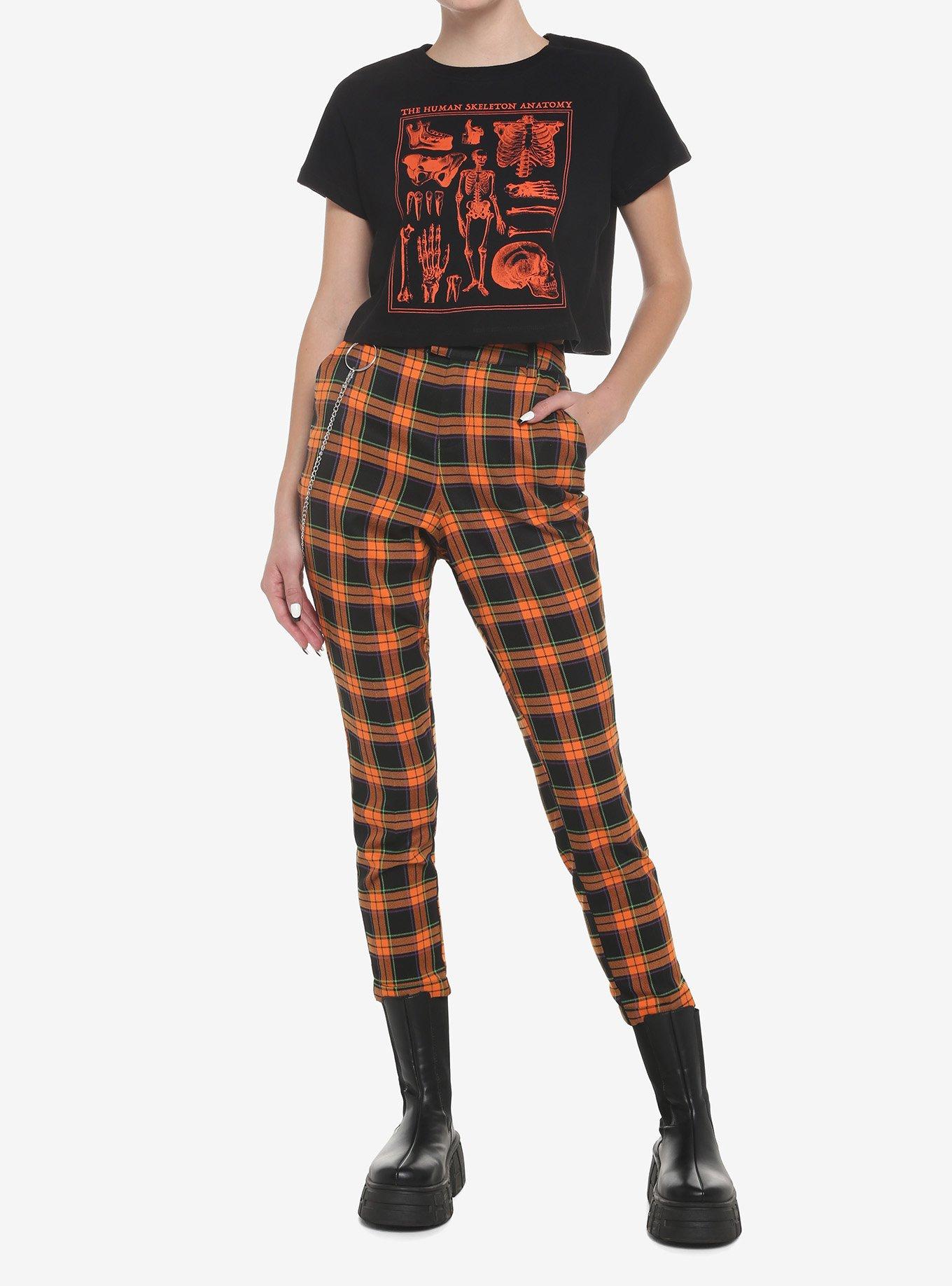 Black & Orange Skeletal Anatomy Boxy Girls Crop T-Shirt, BLACK, alternate