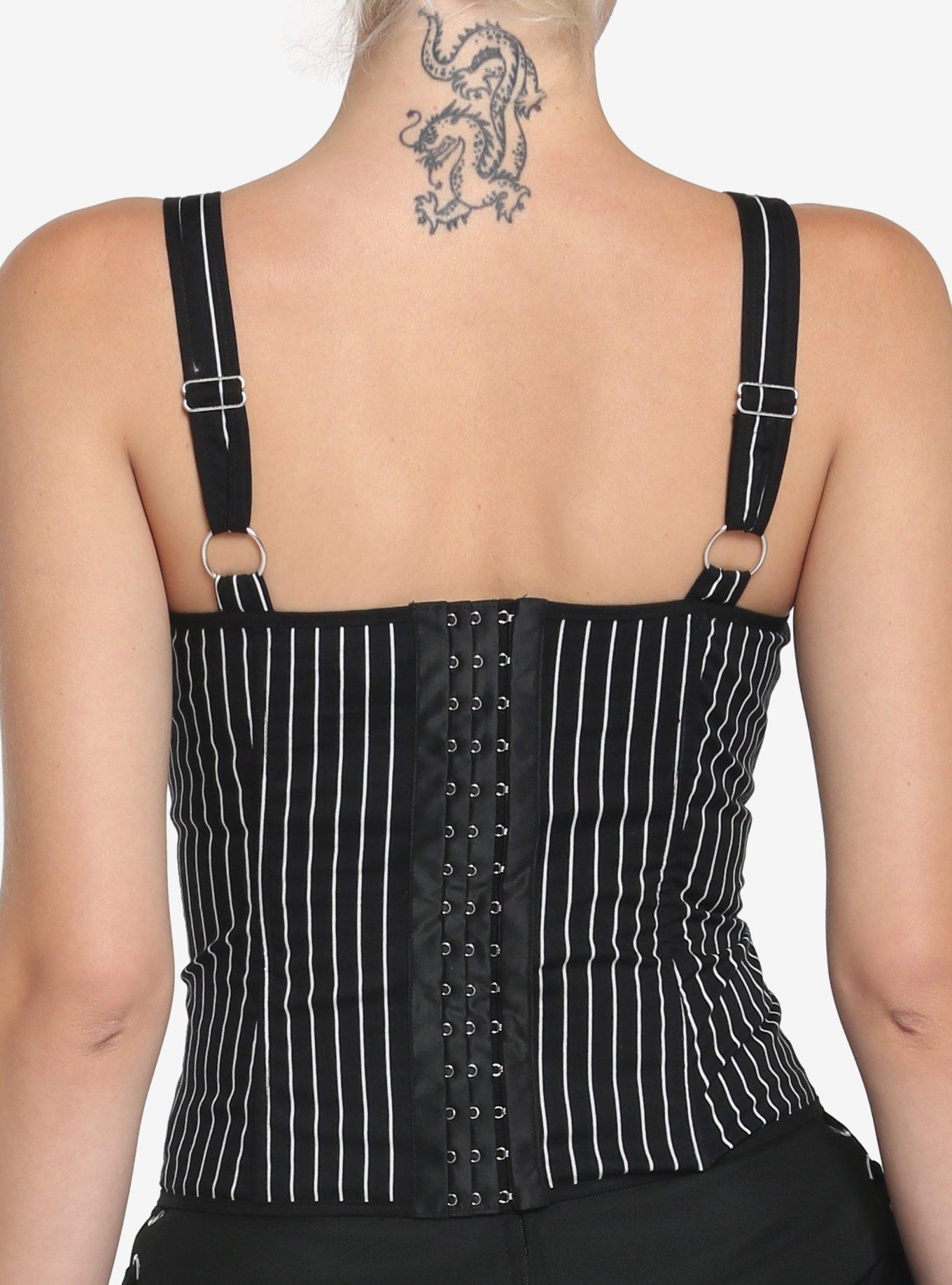Black & White Pinstripe Lace-Up Corset Top, PINSTRIPE, alternate