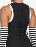Black Skull Lace-Up Girls Crop Vest, BLACK, alternate