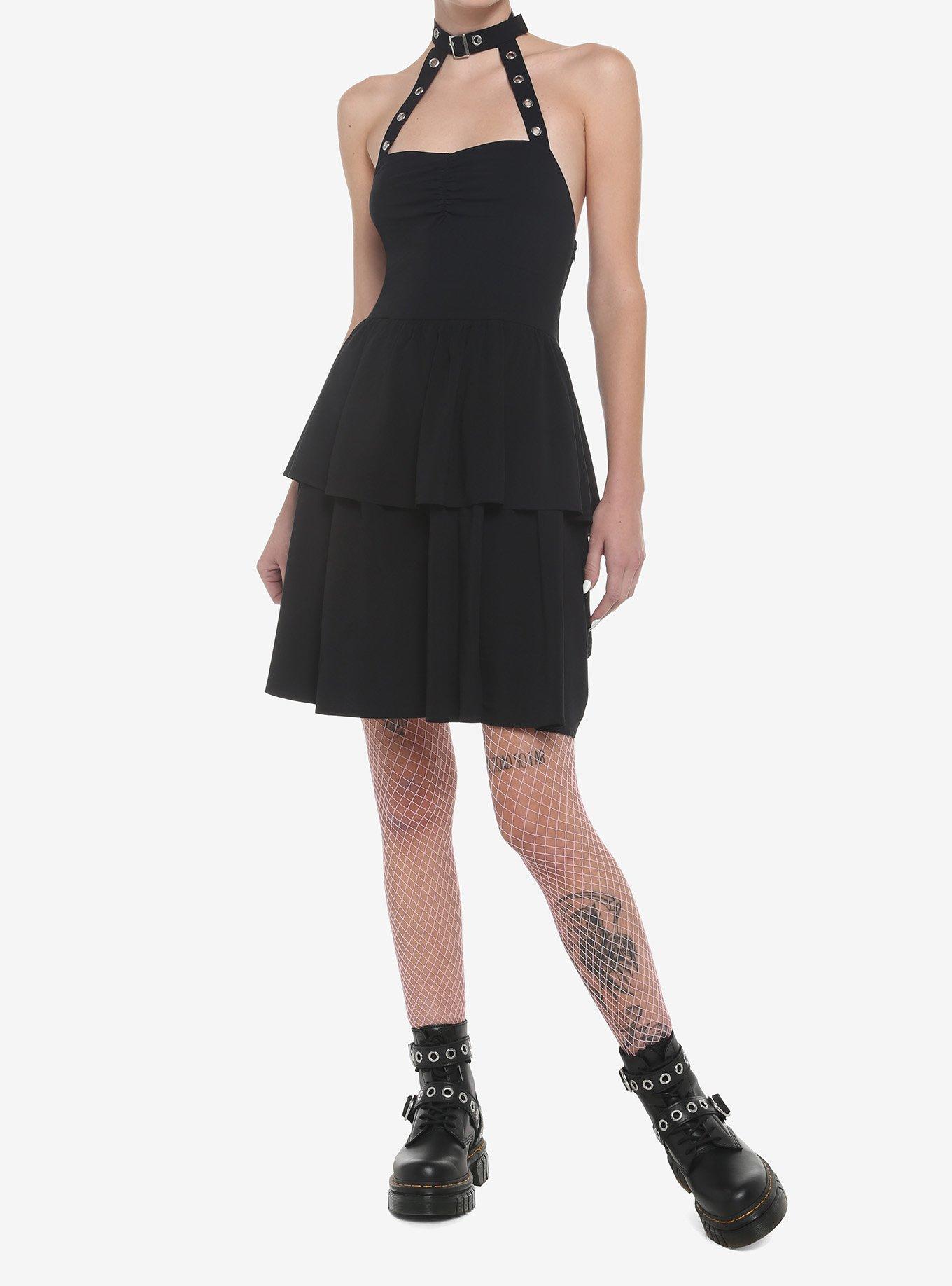 Black Choker Tiered Dress, BLACK, alternate