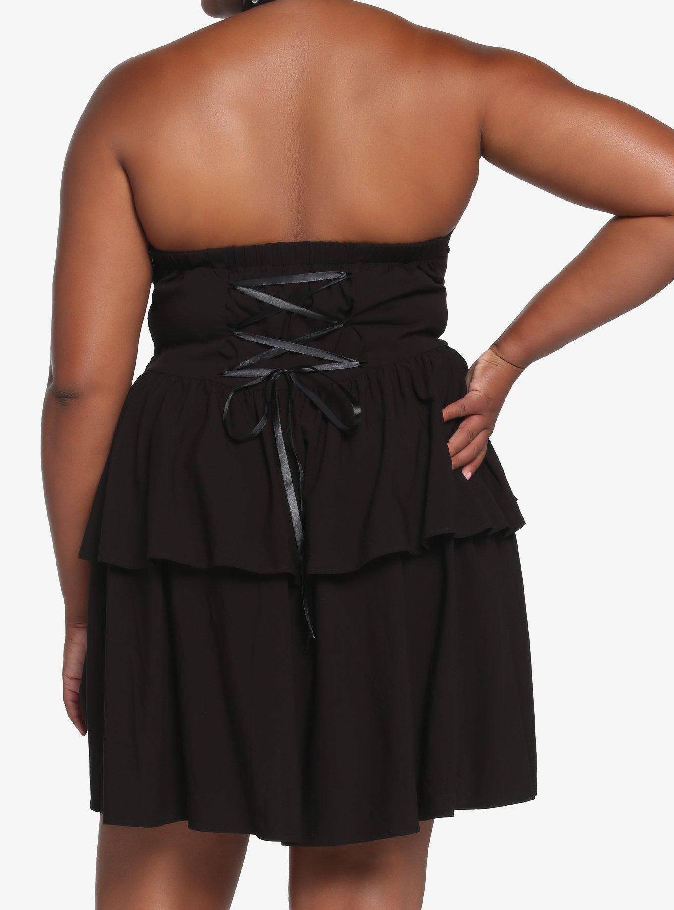 Black Grommet Choker Tiered Dress Plus Size, BLACK, alternate