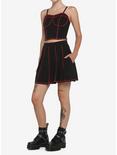 Black & Red Contrast Stitch Skirt, BLACK, alternate
