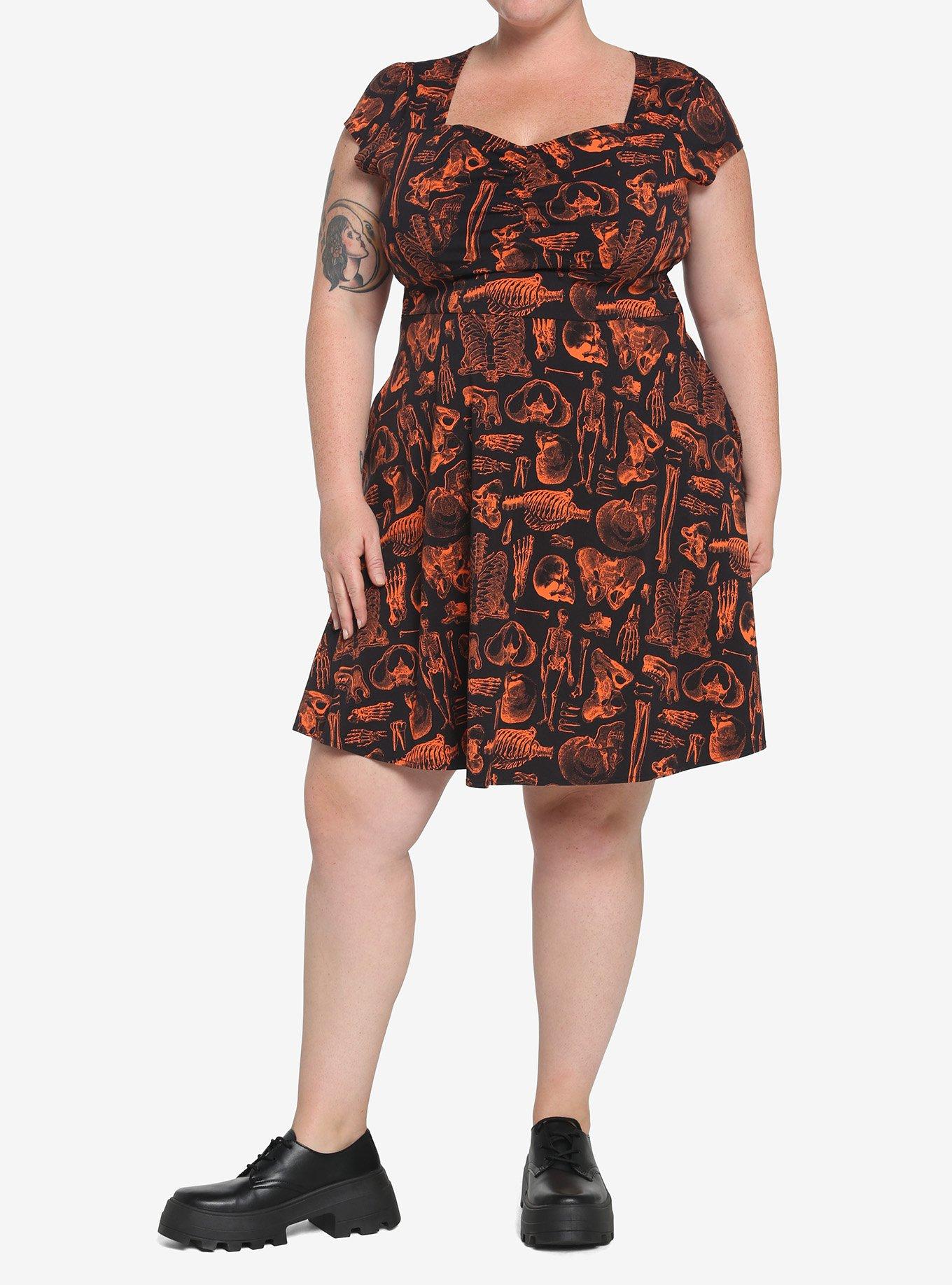 Black & Orange Anatomy Dress Plus Size, BLACK, alternate