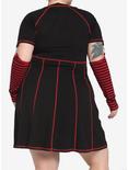 Black & Red Contrast Stitch Arm Warmer Dress Plus Size, STRIPES - RED, alternate