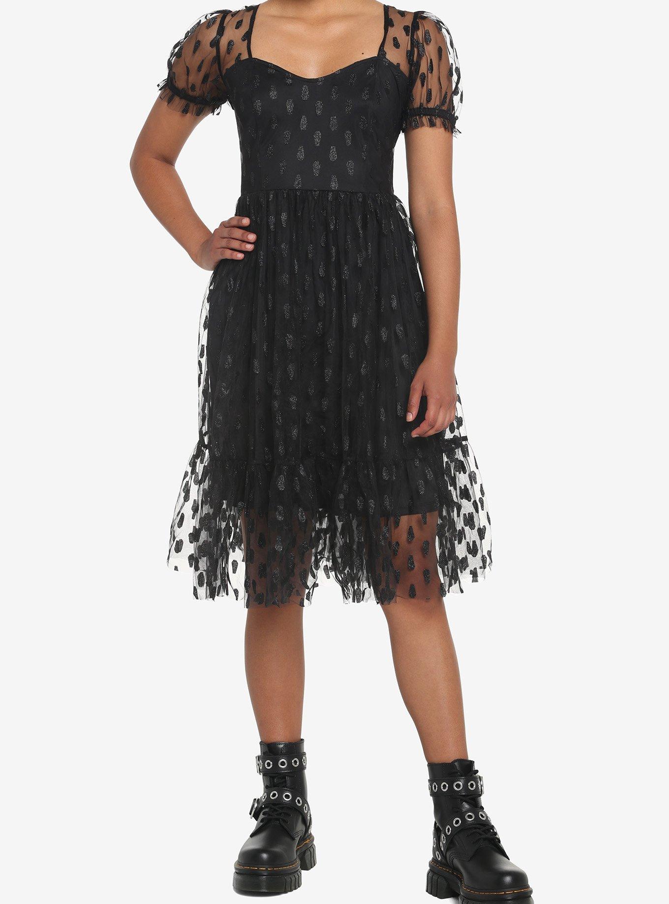 Coffin Glitter Mesh Dress, BLACK, alternate