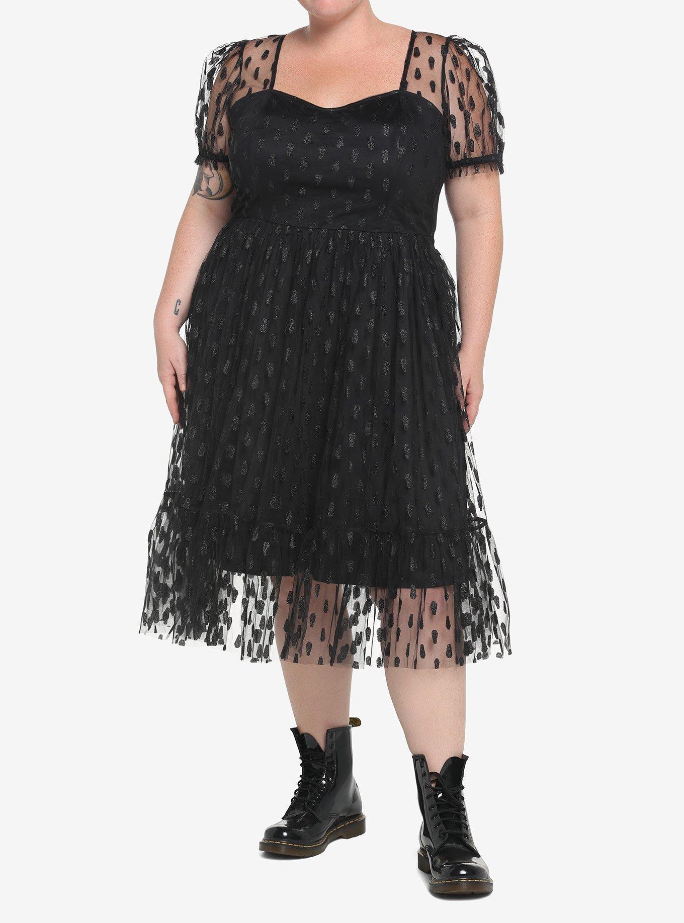 Coffin Glitter Mesh Dress Plus Size, BLACK, alternate