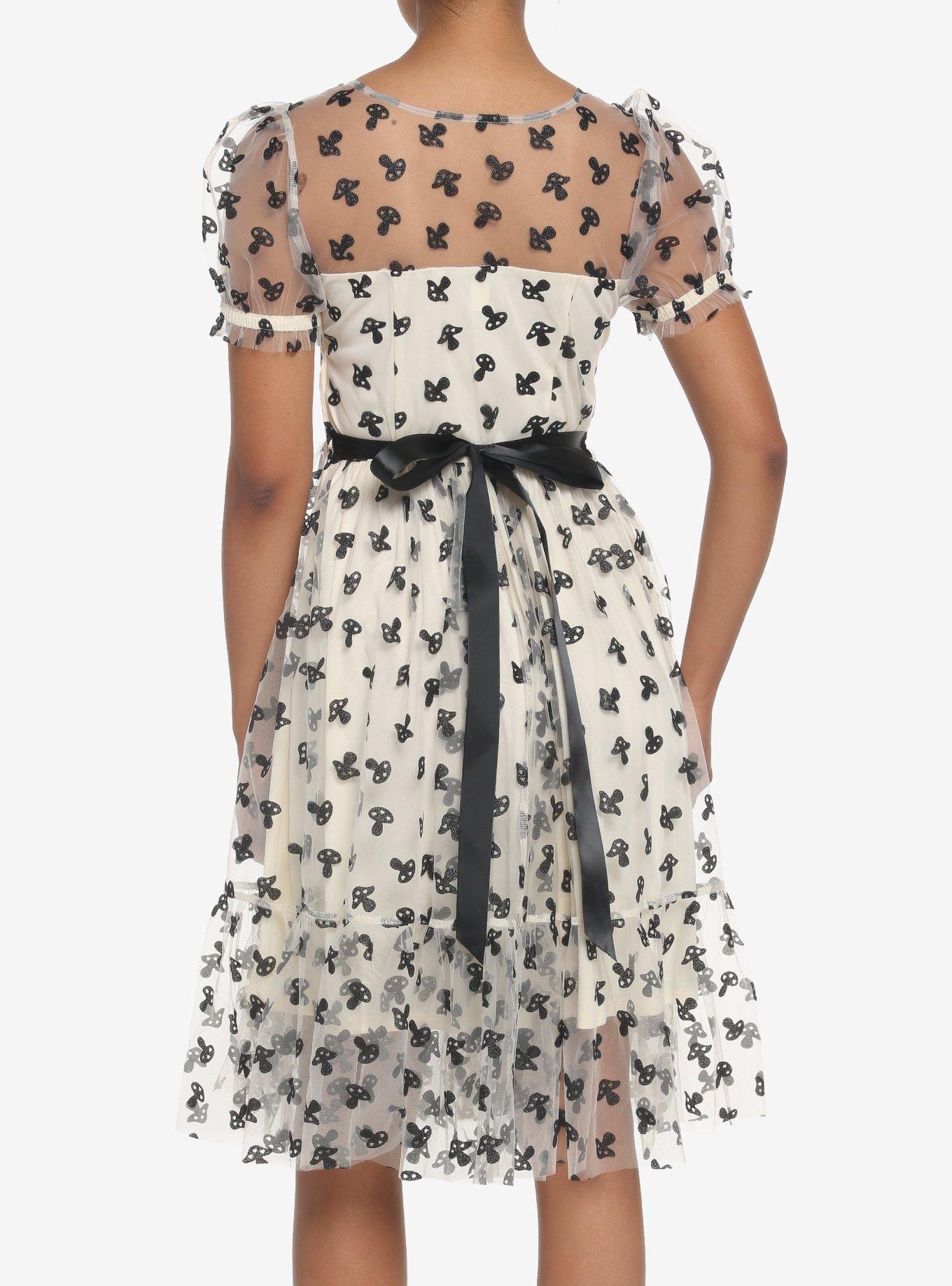 Mushroom Glitter Mesh Dress, IVORY, alternate