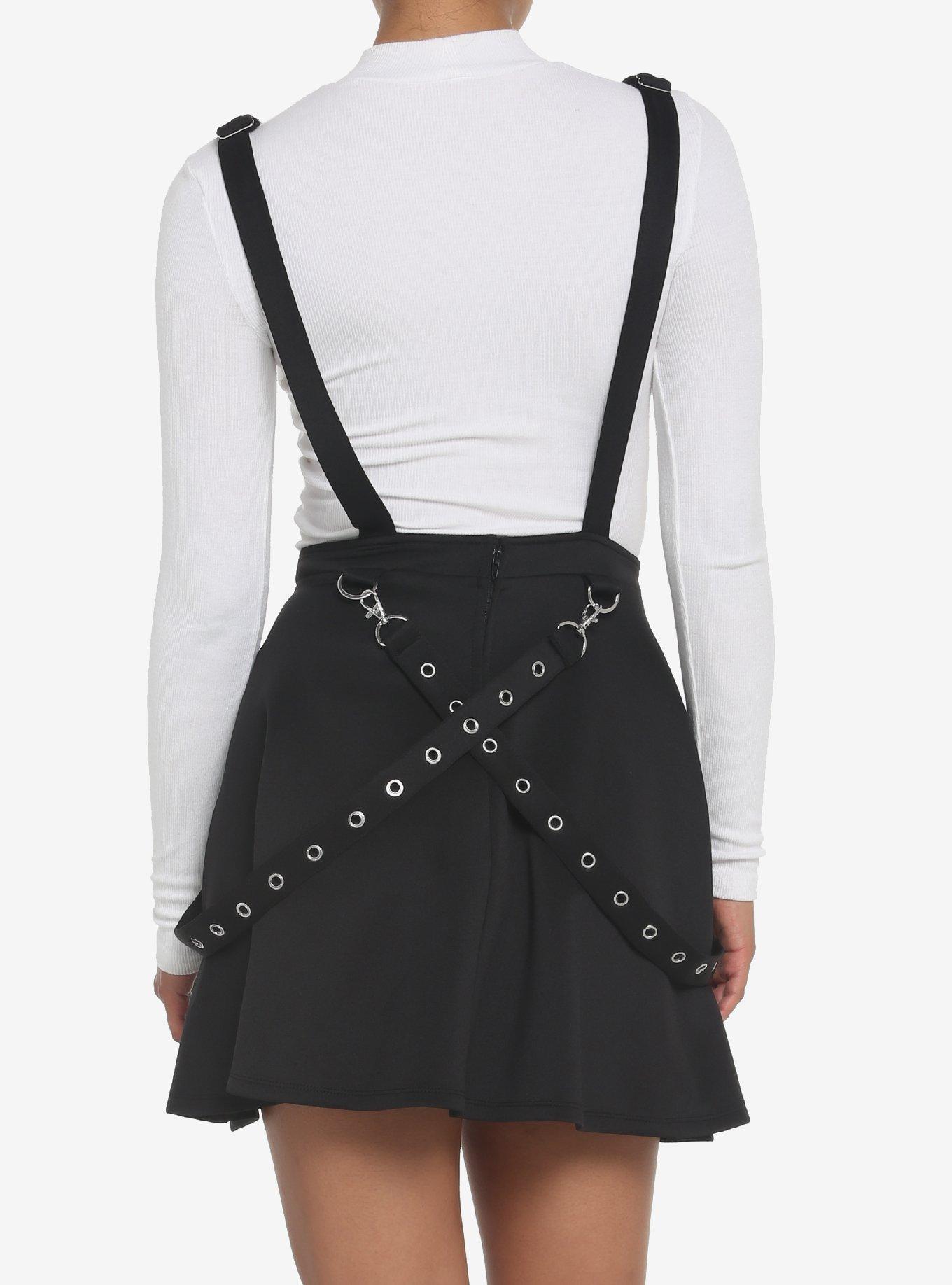 Black Grommet Suspender Skirtall, BLACK, alternate
