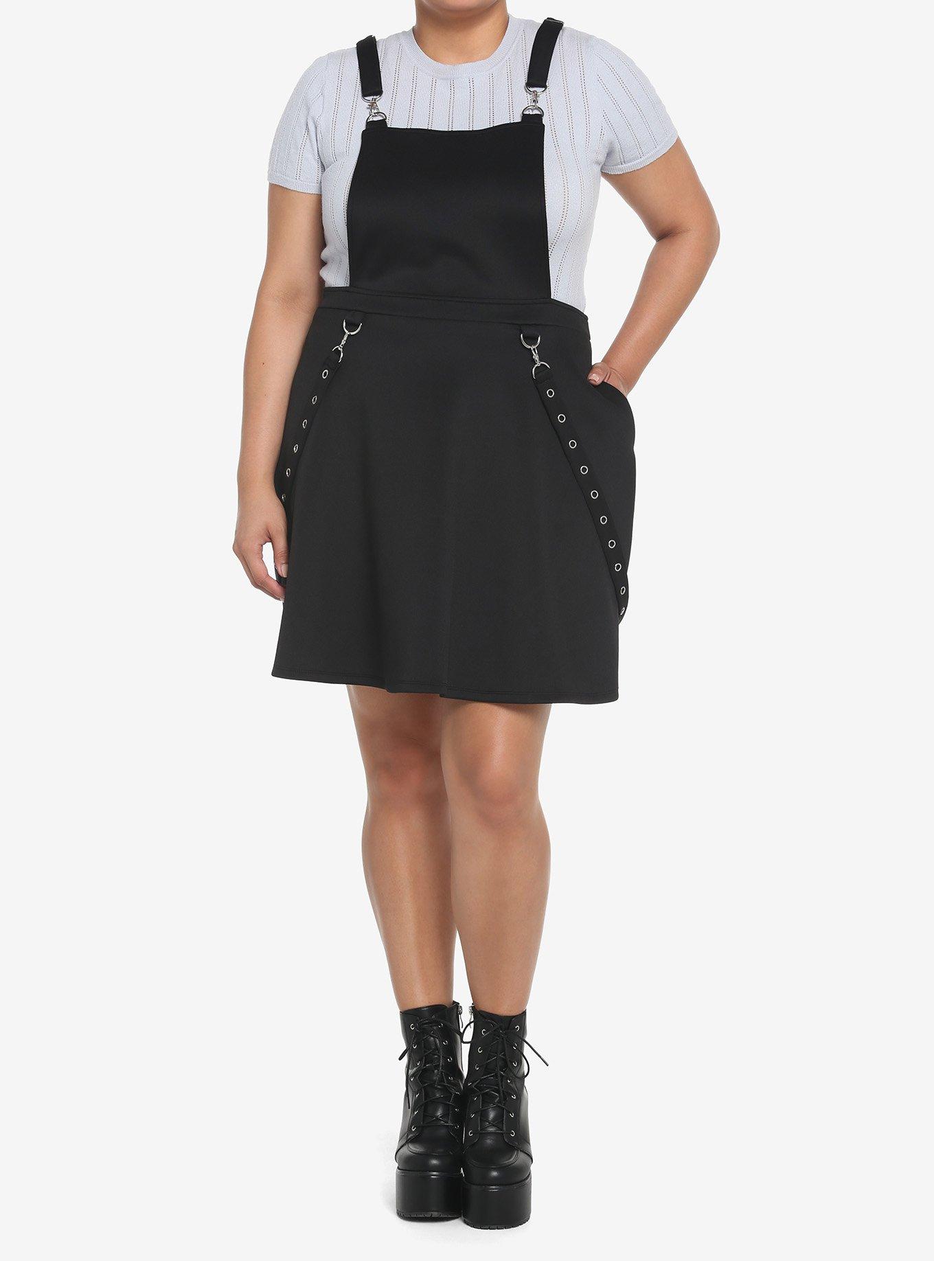 Black Grommet Suspender Skirtall Plus Size, , hi-res