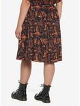 Black & Orange Skeleton Anatomy Retro Skirt Plus Size, MULTI, alternate