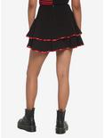 Black & Red Lace-Up Satin Trim Tiered Skirt, BLACK, alternate