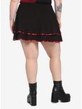 Black & Red Lace-Up Satin Trim Tiered Skirt Plus Size, BLACK, alternate