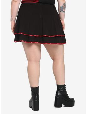 Black & Red Lace-Up Satin Trim Tiered Skirt Plus Size, , hi-res