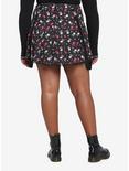 Black & Pink Skulls Pleated Suspender Skirt Plus Size, BLACK, alternate
