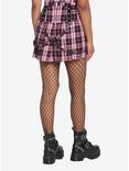 Black & Pink Plaid Pleated Suspender Skirt, PLAID - PINK, alternate