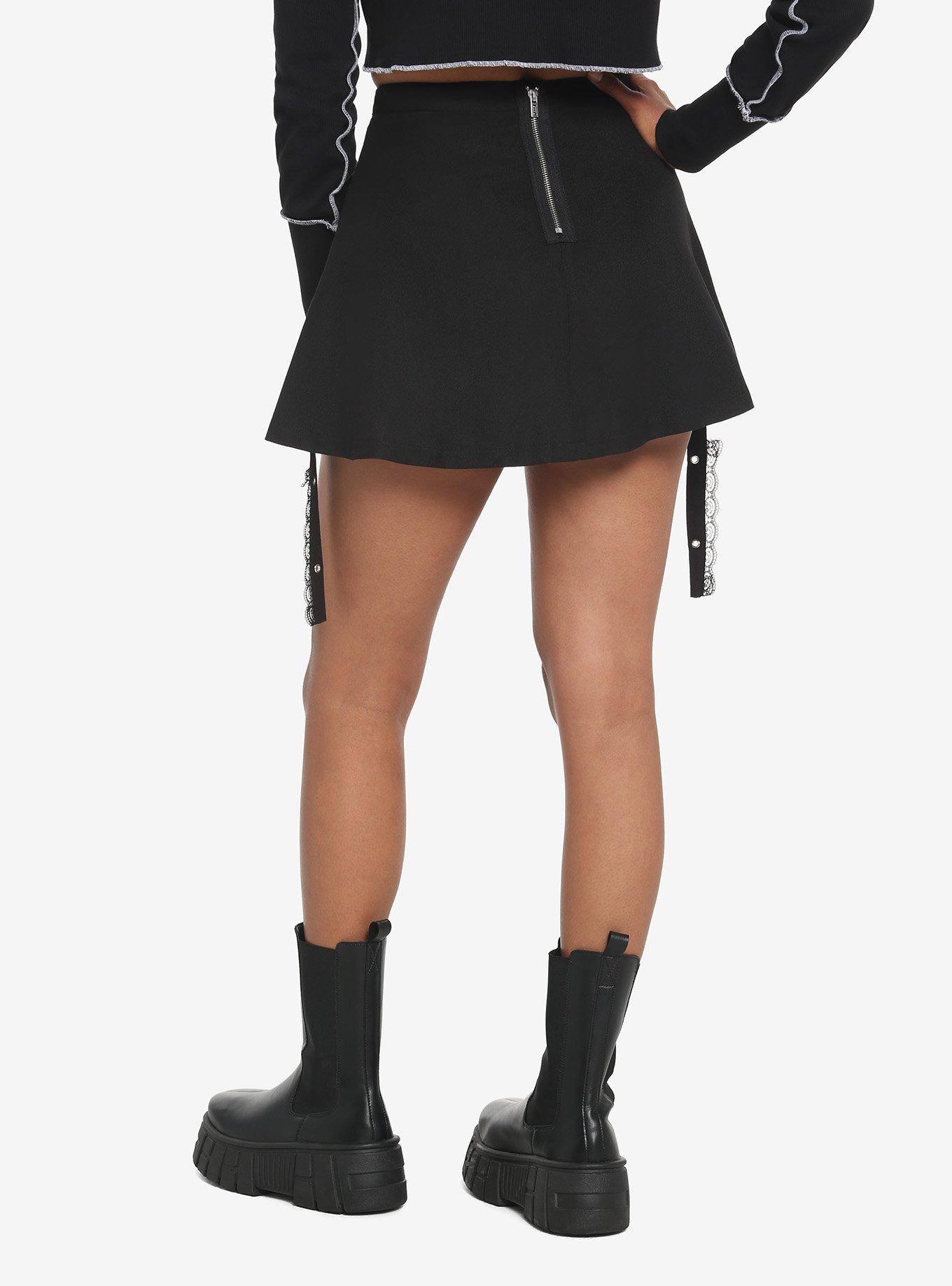 Royal Bones By Tripp Black Chain & Grommet Skater Skirt, BLACK, alternate