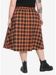 Orange & Black Plaid Retro Midi Skirt Plus Size, PLAID, alternate