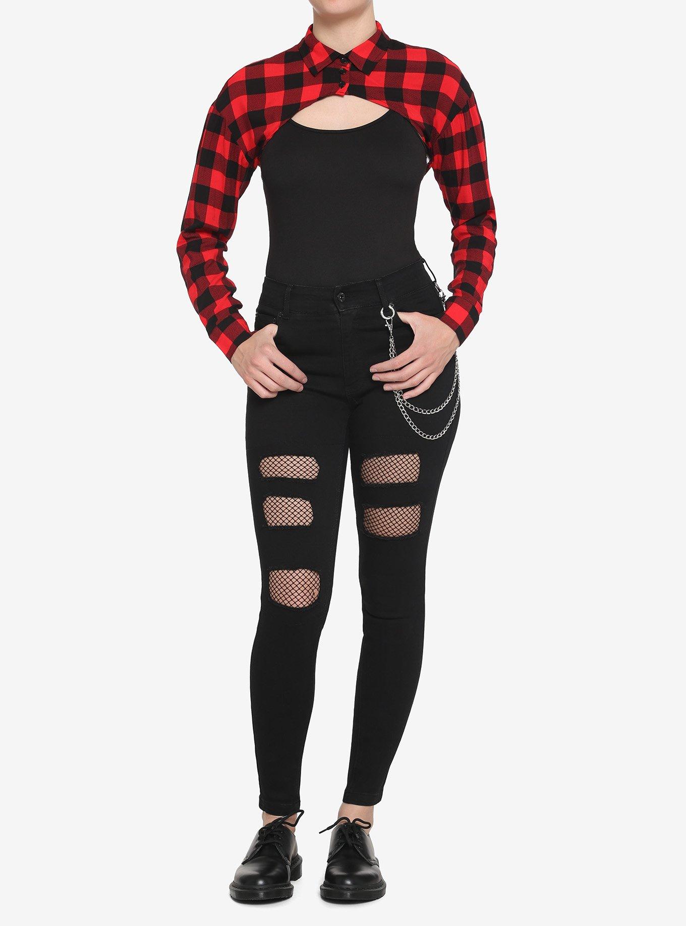 Red & Black Plaid Flannel Bodysuit, PLAID, alternate