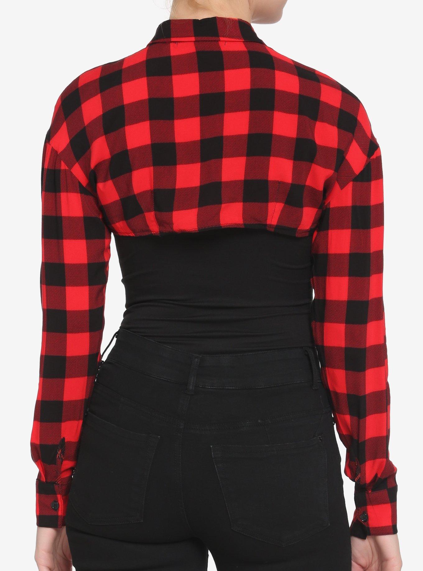 Red & Black Plaid Flannel Bodysuit, PLAID, alternate