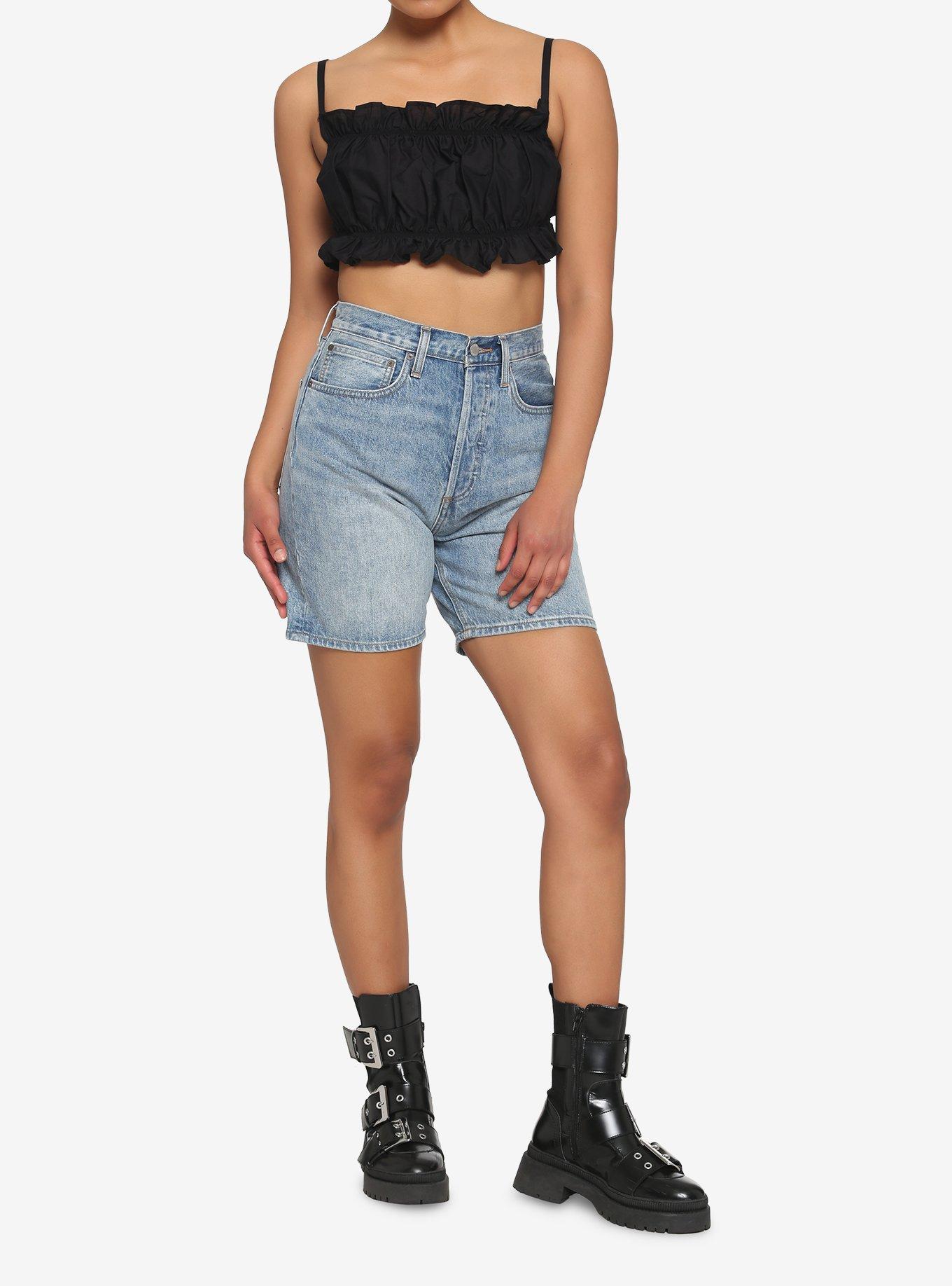 Black Ruched Bubble Crop Girls Cami, BLACK, alternate