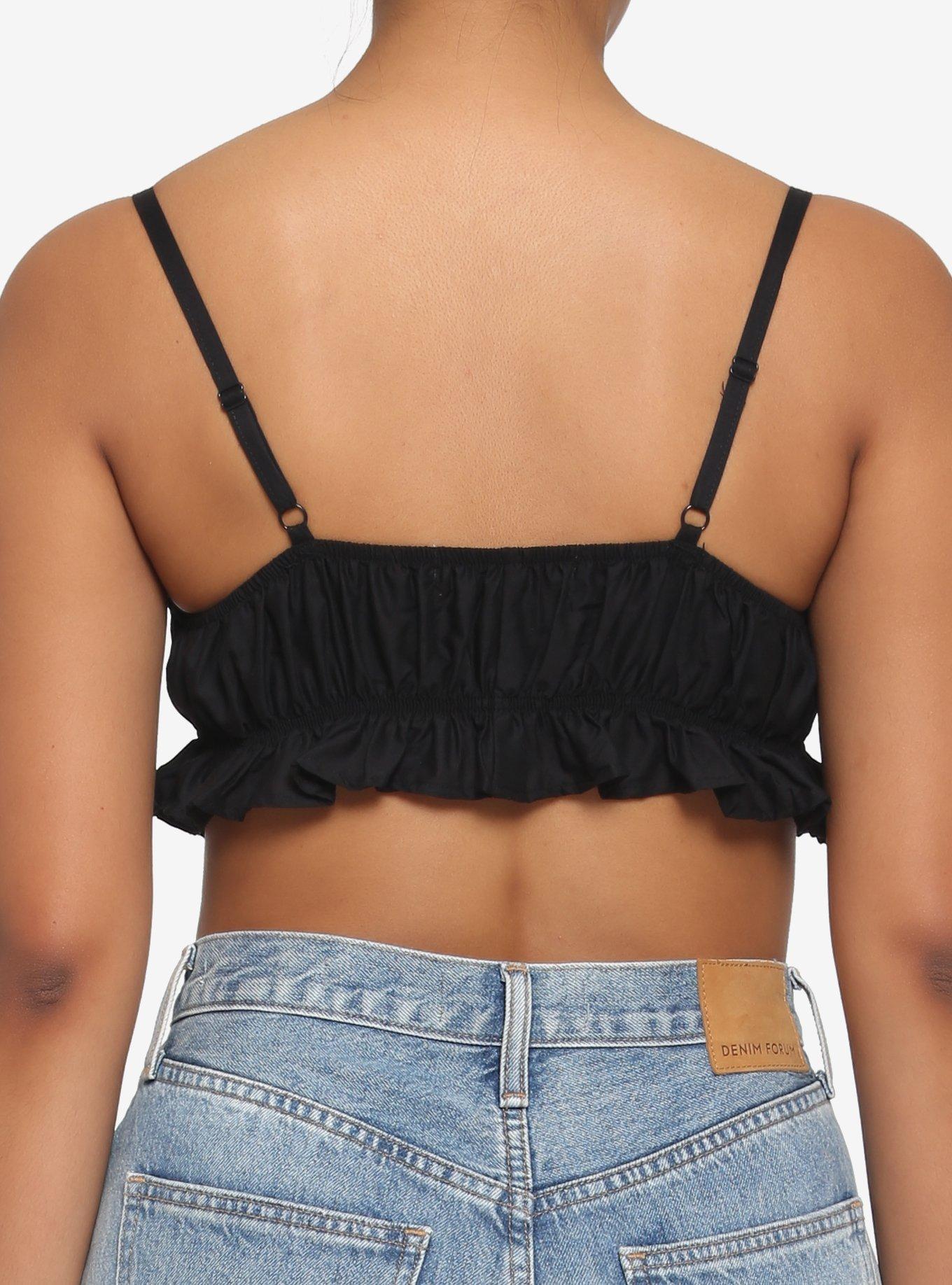 Black Ruched Bubble Crop Girls Cami, BLACK, alternate