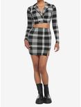 Black & White Plaid Crop Blazer & Skirt Set, PLAID, alternate