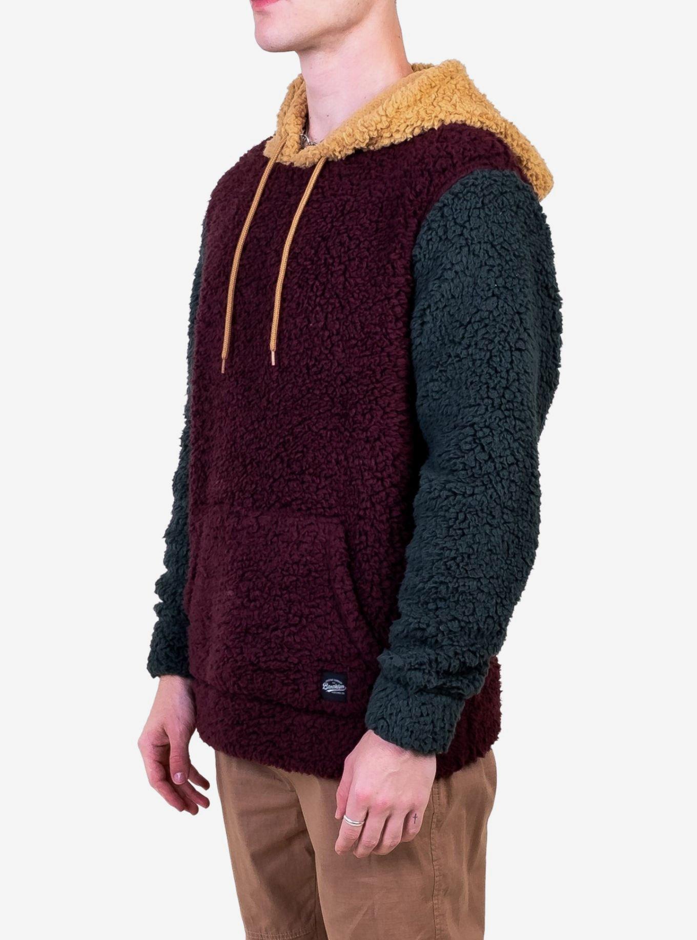 Color Block Sherpa Hoodie Burgundy, , hi-res